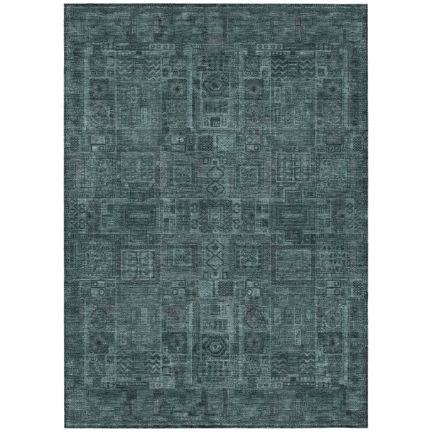 3' X 5' Teal Blue And Graphite Oriental Washable Indoor Outdoor Area Rug