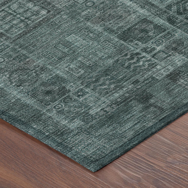 8' X 10' Teal Blue And Graphite Oriental Washable Indoor Outdoor Area Rug