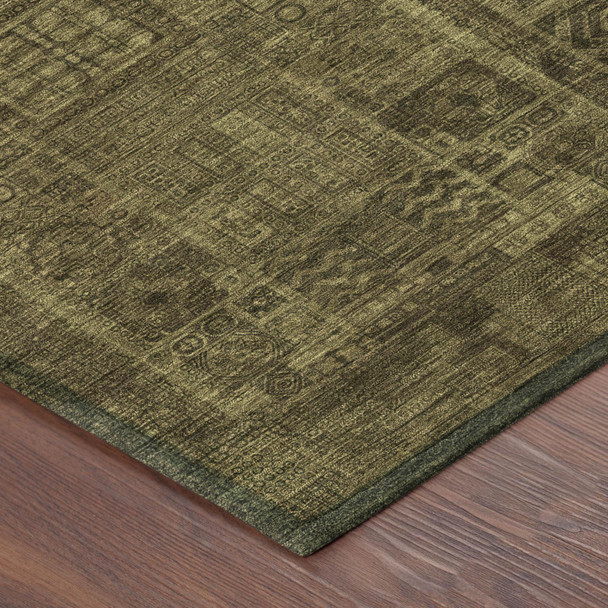 5' X 8' Walnut And Gold Oriental Washable Indoor Outdoor Area Rug