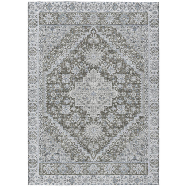 10' X 14' Chocolate And Brown Oriental Washable Indoor Outdoor Area Rug