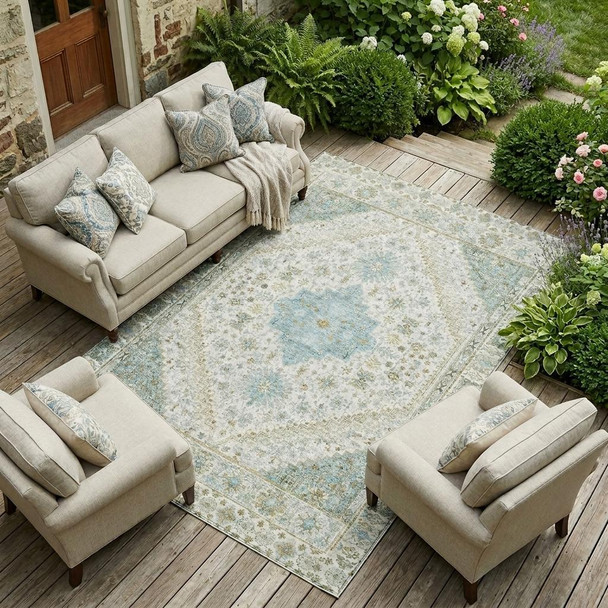 10' X 14' Ivory And Silver Oriental Washable Indoor Outdoor Area Rug