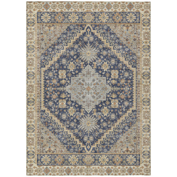 8' X 10' Navy Blue And Blue Oriental Washable Indoor Outdoor Area Rug