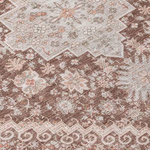 5' X 8' Orange And Beige Oriental Washable Indoor Outdoor Area Rug