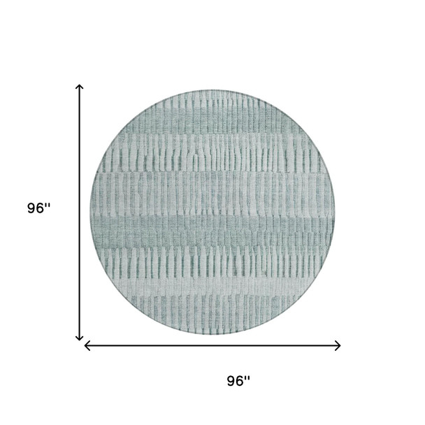8' Aqua And Teal Blue Round Striped Washable Indoor Outdoor Area Rug