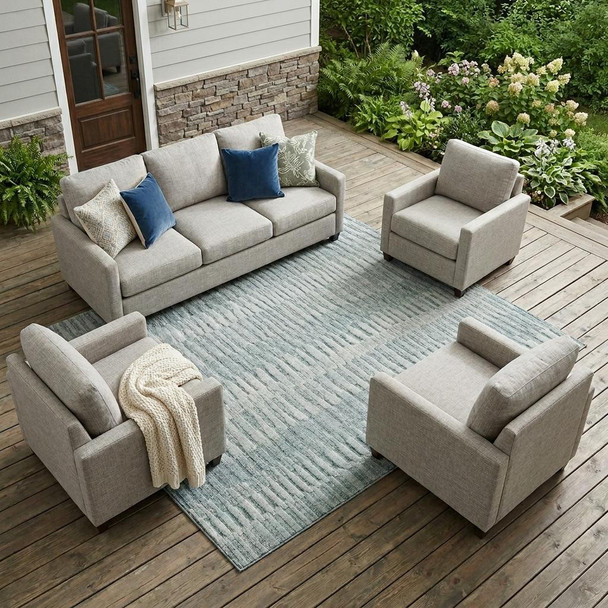 8' X 10' Aqua And Teal Blue Striped Washable Indoor Outdoor Area Rug