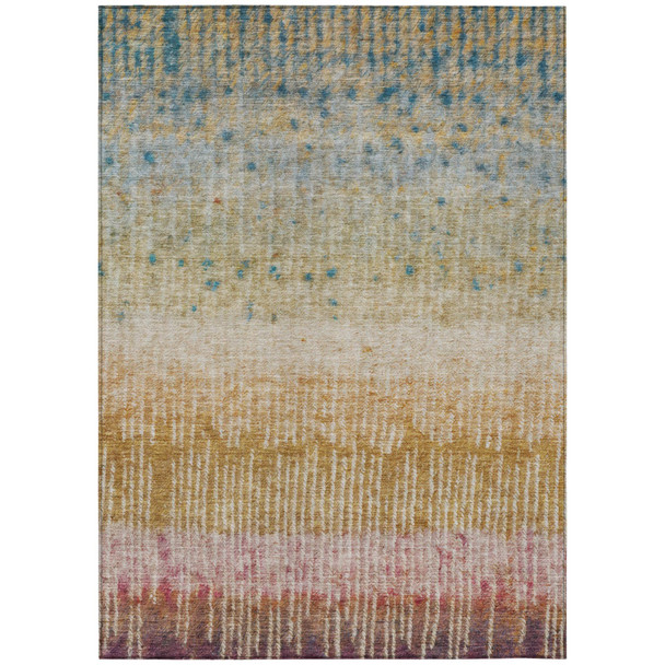 3' X 5' Gold And Beige Abstract Washable Indoor Outdoor Area Rug