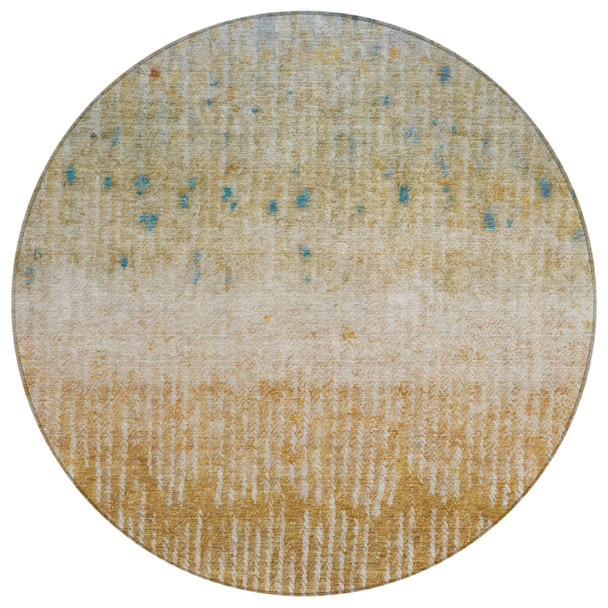 8' Gold And Beige Round Abstract Washable Indoor Outdoor Area Rug
