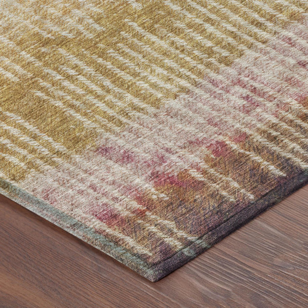 8' X 10' Gold And Beige Abstract Washable Indoor Outdoor Area Rug