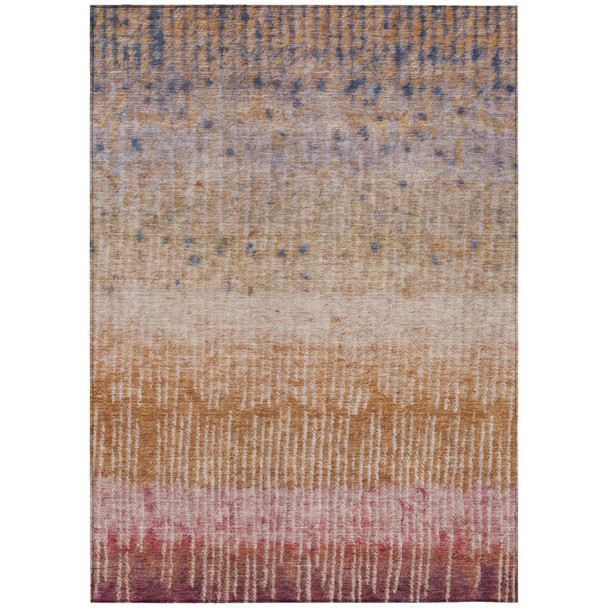 8' X 10' Orange And Beige Abstract Washable Indoor Outdoor Area Rug