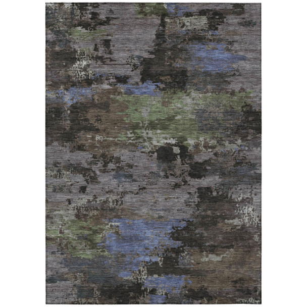 5' X 8' Brown And Graphite Abstract Washable Indoor Outdoor Area Rug