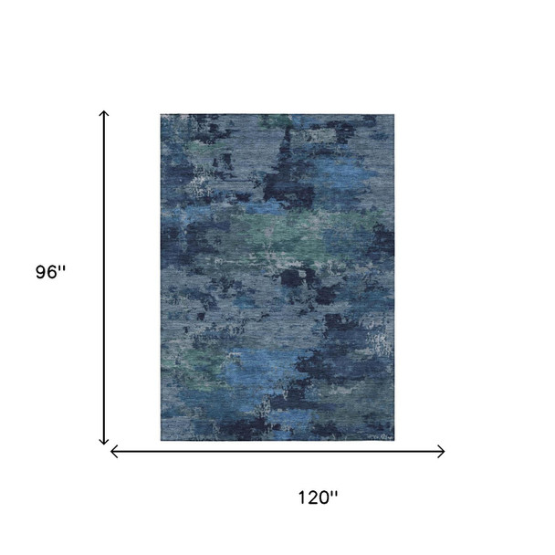 8' X 10' Blue And Navy Blue Abstract Washable Indoor Outdoor Area Rug