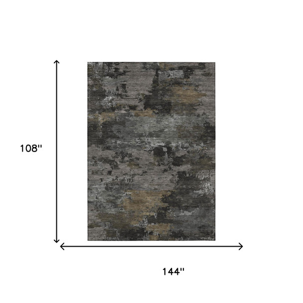 9' X 12' Pewter And Gray Abstract Washable Indoor Outdoor Area Rug
