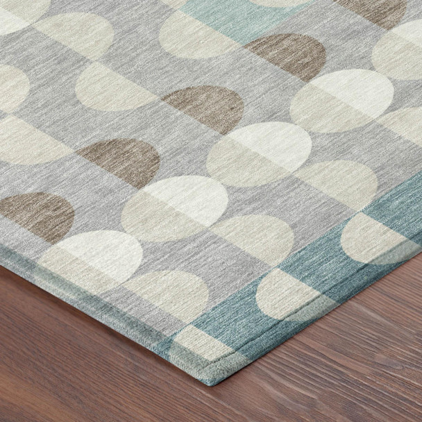 9' X 12' Teal Blue And Silver Geometric Washable Indoor Outdoor Area Rug