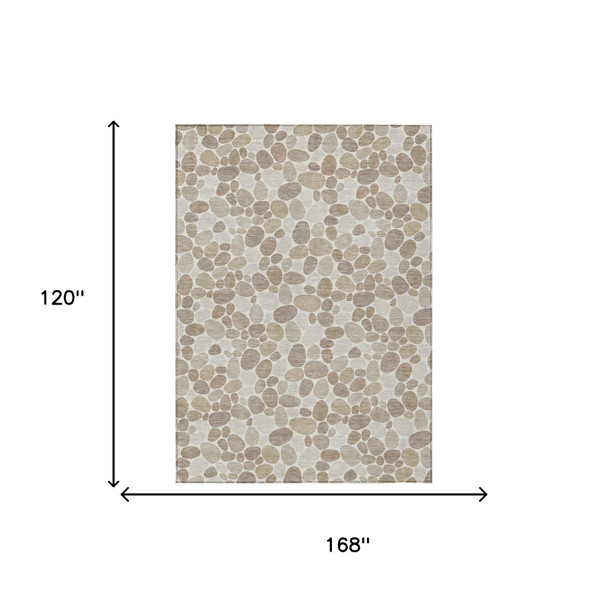 10' X 14' Ivory And Beige Geometric Washable Indoor Outdoor Area Rug