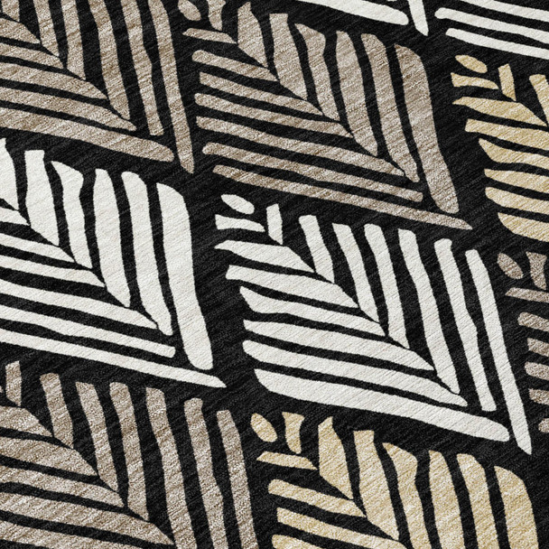 9' X 12' Black And Graphite Geometric Washable Indoor Outdoor Area Rug