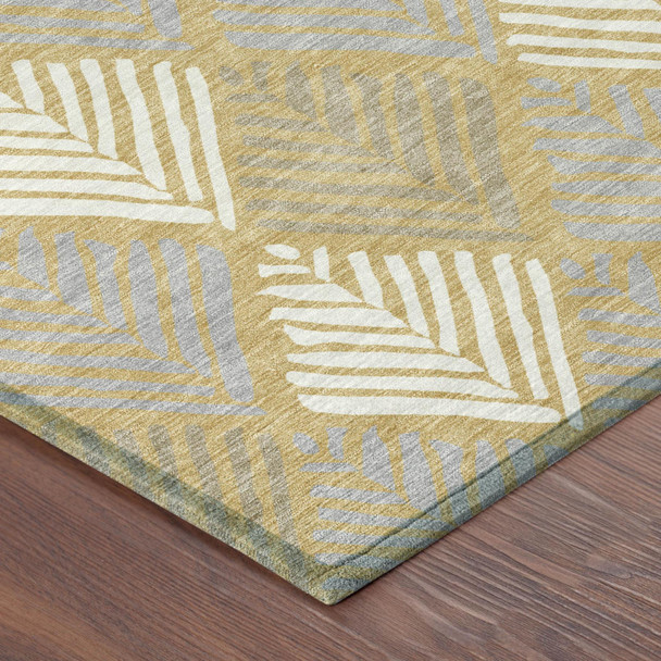 10' X 14' Gold And Beige Geometric Washable Indoor Outdoor Area Rug