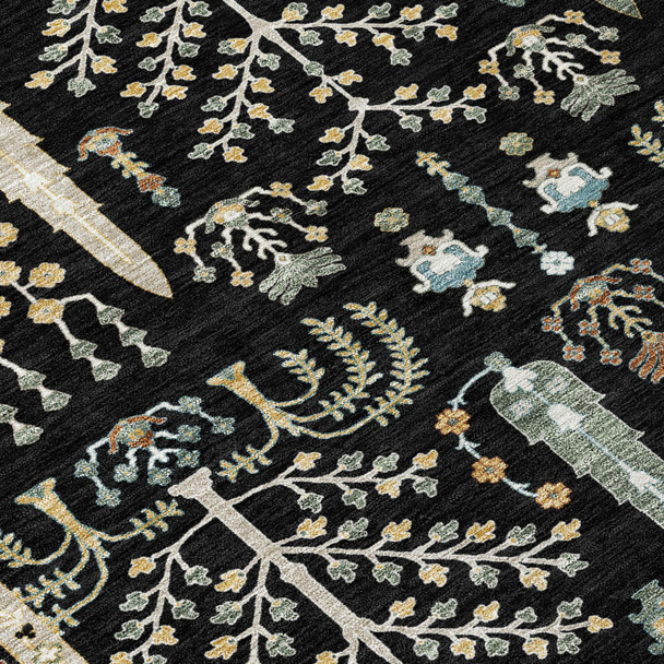 10' X 14' Black And Graphite Oriental Washable Indoor Outdoor Area Rug