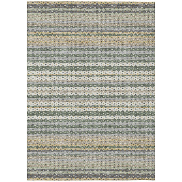 8' X 10' Green And Beige Striped Washable Indoor Outdoor Area Rug