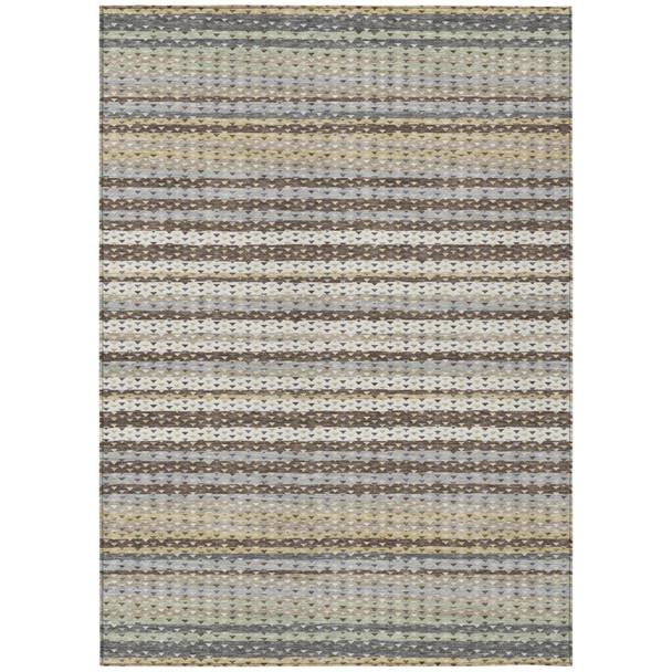 5' X 8' Coffee And Brown Striped Washable Indoor Outdoor Area Rug