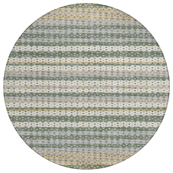 8' Khaki And Brown Round Striped Washable Indoor Outdoor Area Rug