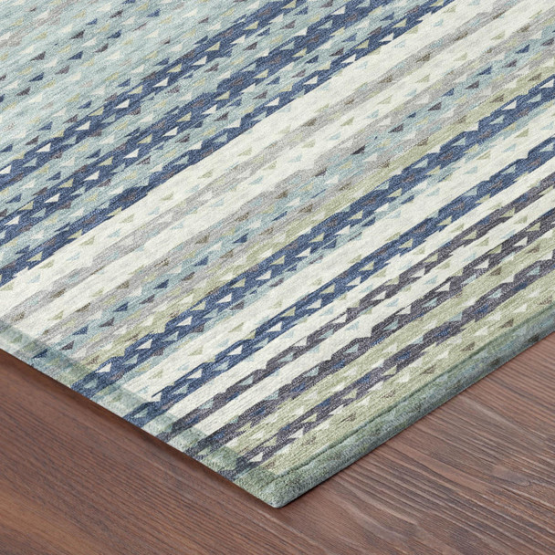 10' X 14' Blue And Ivory Striped Washable Indoor Outdoor Area Rug