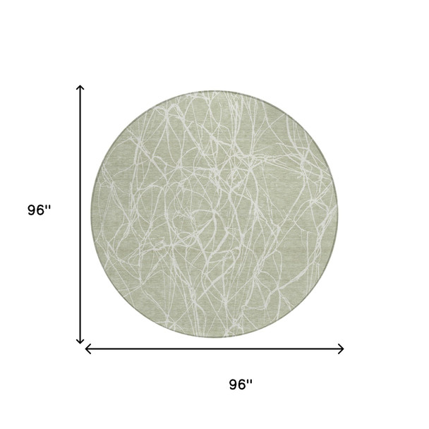 8' Green And Ivory Round Abstract Washable Indoor Outdoor Area Rug