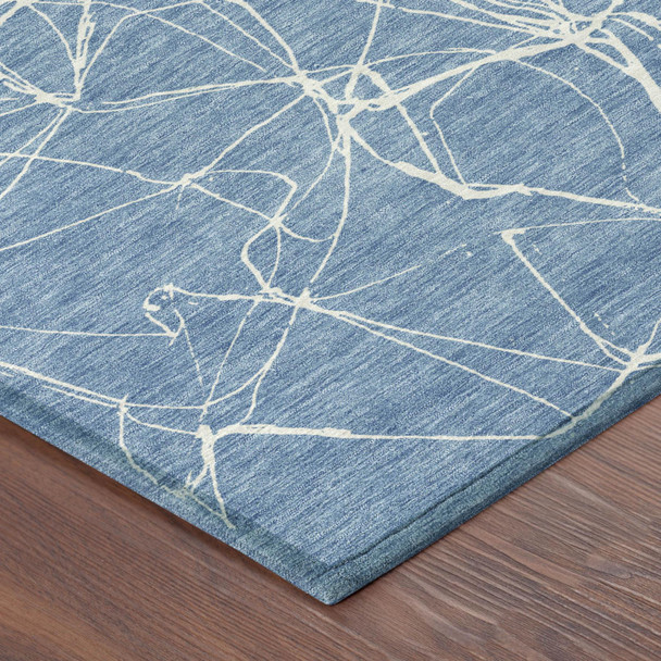 9' X 12' Denim Blue And Blue Abstract Washable Indoor Outdoor Area Rug