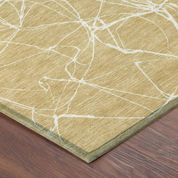 3' X 5' Gold And Wheat Abstract Washable Indoor Outdoor Area Rug