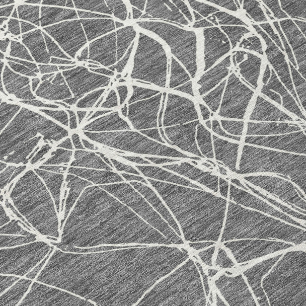 9' X 12' Gray And Graphite Abstract Washable Indoor Outdoor Area Rug