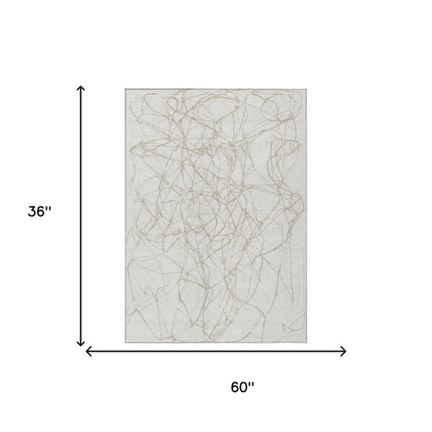 3' X 5' Ivory And Silver Abstract Washable Indoor Outdoor Area Rug
