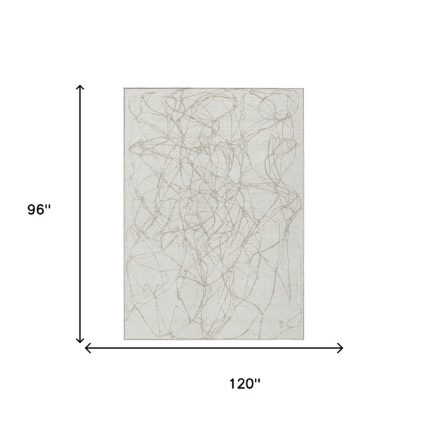 8' X 10' Ivory And Silver Abstract Washable Indoor Outdoor Area Rug