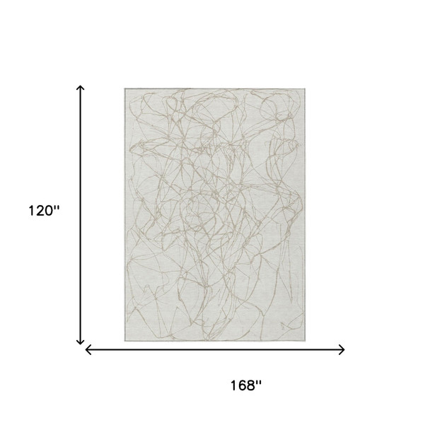 10' X 14' Ivory And Silver Abstract Washable Indoor Outdoor Area Rug