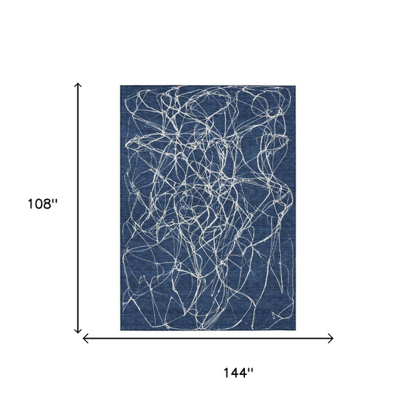 9' X 12' Navy Blue And Blue Abstract Washable Indoor Outdoor Area Rug
