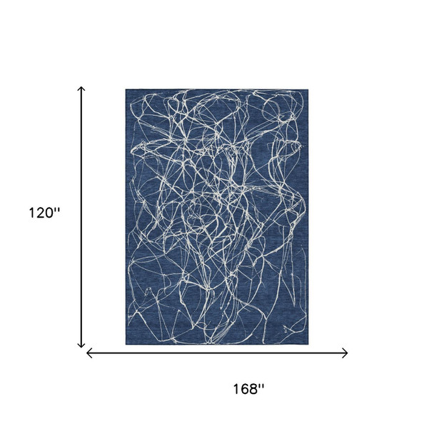 10' X 14' Navy Blue And Blue Abstract Washable Indoor Outdoor Area Rug