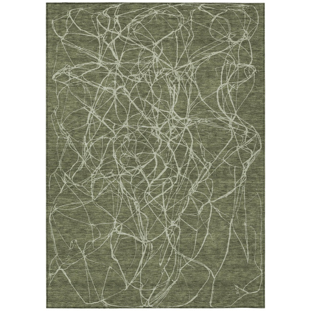 5' X 8' Olive Green And Green Abstract Washable Indoor Outdoor Area Rug