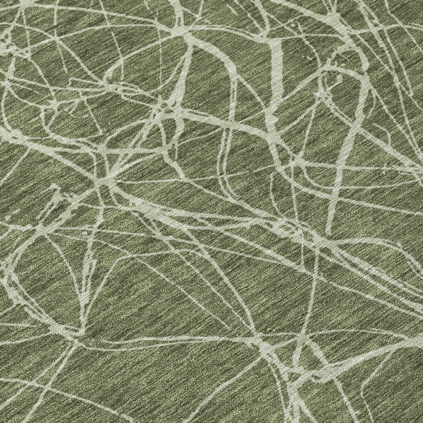 8' Olive Green And Green Round Abstract Washable Indoor Outdoor Area Rug