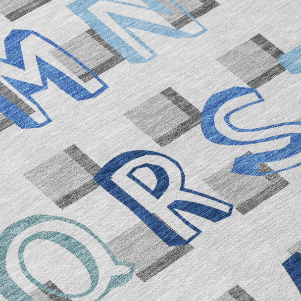 5' X 8' Gray And Blue Geometric Washable Indoor Outdoor Area Rug