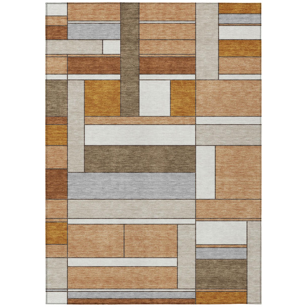 5' X 8' Copper And Orange Geometric Washable Indoor Outdoor Area Rug