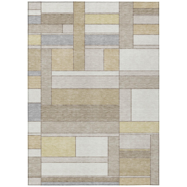 3' X 5' Ivory And Beige Geometric Washable Indoor Outdoor Area Rug