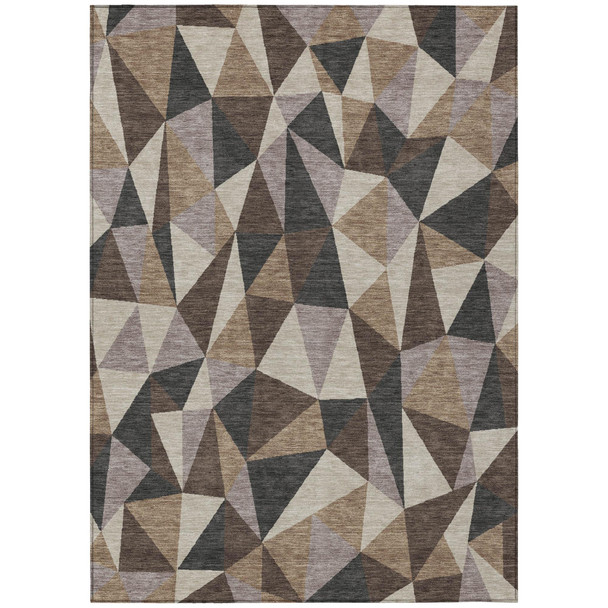 9' X 12' Beige And Brown Geometric Washable Indoor Outdoor Area Rug