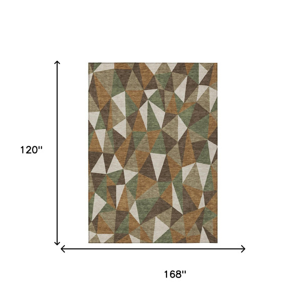 10' X 14' Chocolate And Brown Geometric Washable Indoor Outdoor Area Rug
