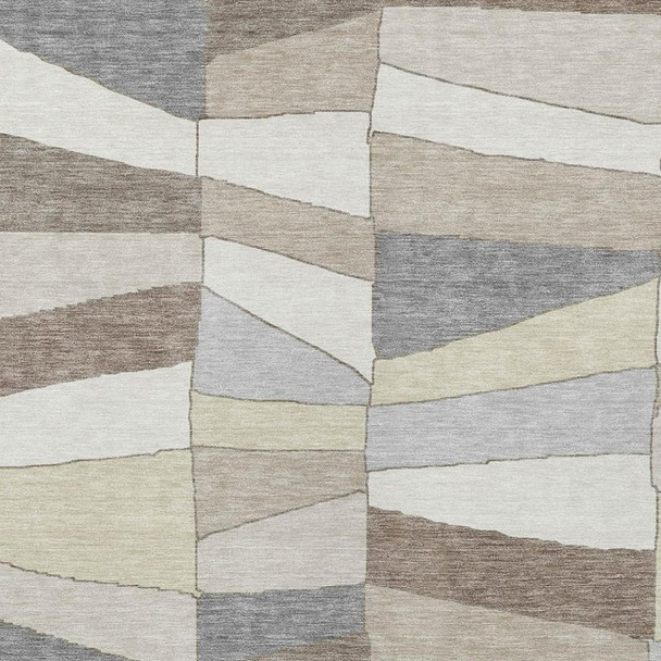 5' X 8' Ivory And Beige Geometric Washable Indoor Outdoor Area Rug