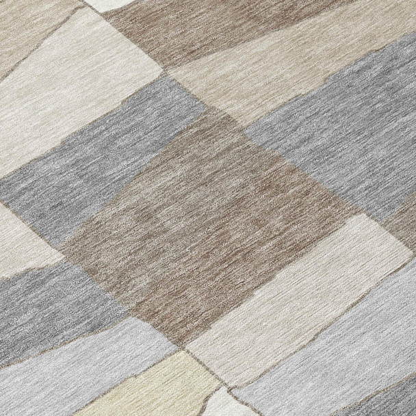 9' X 12' Ivory And Beige Geometric Washable Indoor Outdoor Area Rug