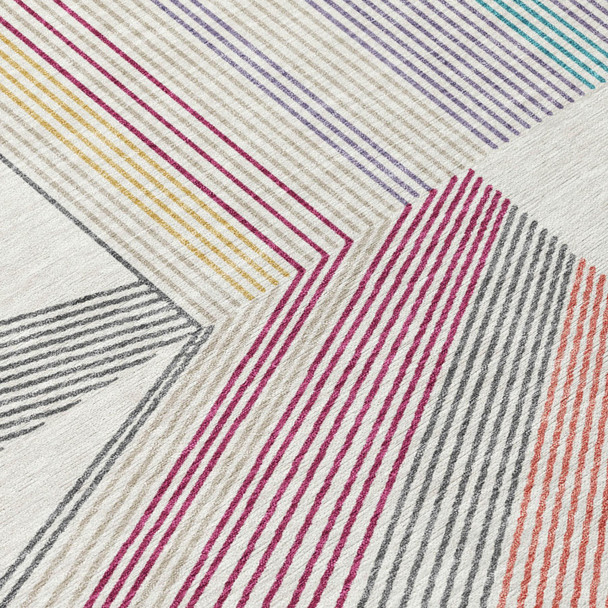 3' X 5' Ivory And Silver Geometric Washable Indoor Outdoor Area Rug