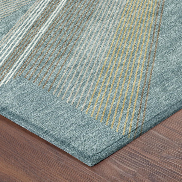 3' X 5' Teal Blue And Graphite Geometric Washable Indoor Outdoor Area Rug