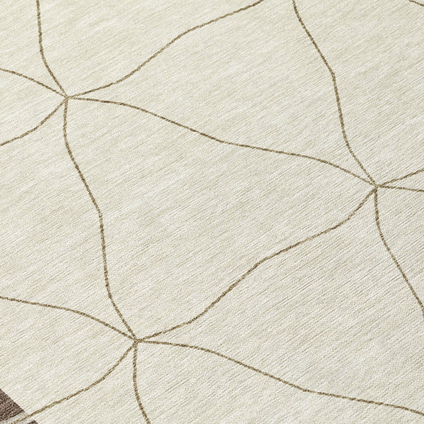 8' Coffee And Brown Round Geometric Washable Indoor Outdoor Area Rug
