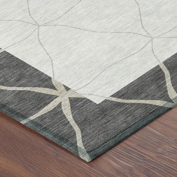 8' Graphite And Gray Round Geometric Washable Indoor Outdoor Area Rug