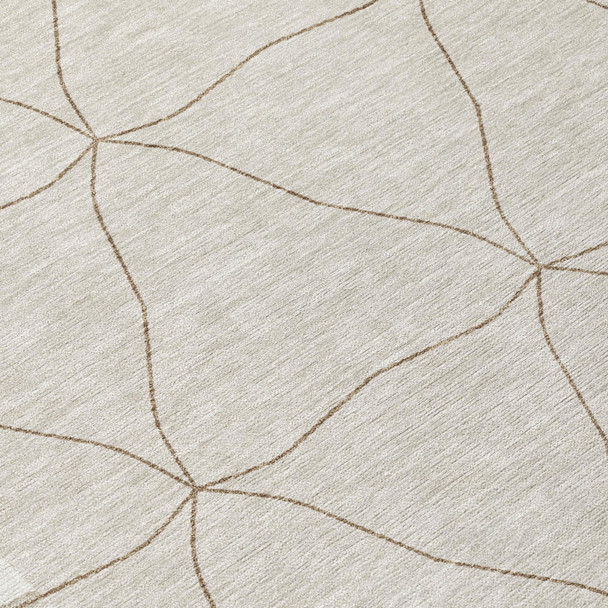 8' X 10' Ivory And Taupe Geometric Washable Indoor Outdoor Area Rug