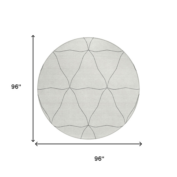 8' Navy Blue And Blue Round Geometric Washable Indoor Outdoor Area Rug