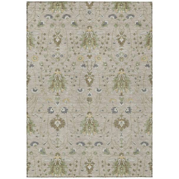 8' X 10' Beige And Brown Oriental Washable Indoor Outdoor Area Rug